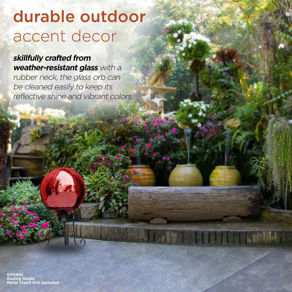 10 In. Dia Indoor/Outdoor Glass Gazing Globe Yard Decoration, Red