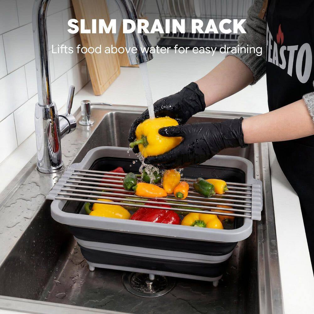 9-Piece Multifunctional Collapsible BBQ Prep Tub with Cutting Board, Portable Grill Tool Set, Black
