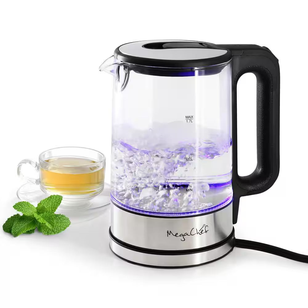 7 Cups Glass Electric Tea Kettle Silver