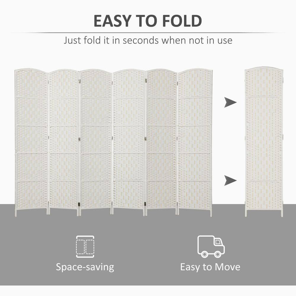 70.9 In. Room Divider, 6 Panels Folding Privacy Screen, Portable Wicker Weave Partition Wall Divider for Bedroom