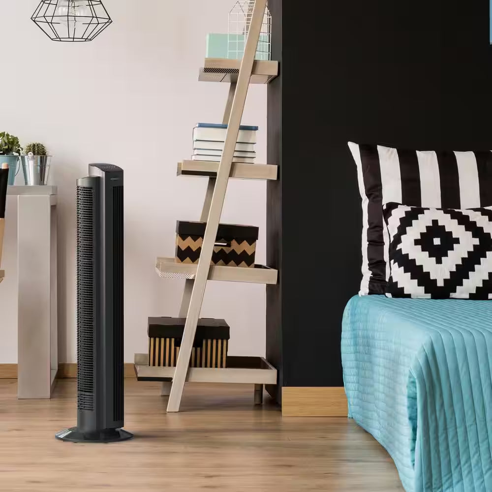 OZI42 42 In. 5-Speed Tower Fan in Black with Remote Control, Oscillation and Timer