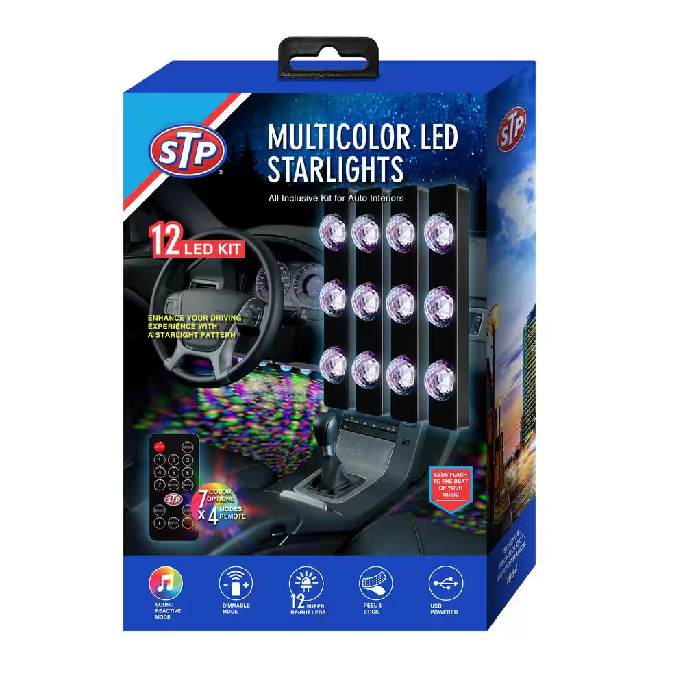 Multi-Color Car Interior LED Starlight Kit, Customizable, Sound-Reactive (4-Pack)