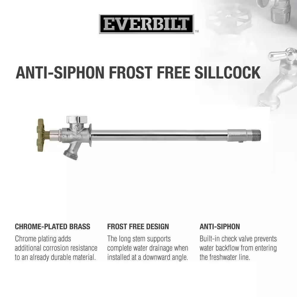 1/2 In. X 3/4 In. X 10 In. MPT X SWT X MHT Brass Anti-Siphon Frost Free Sillcock Valve with Multi-Turn Operation