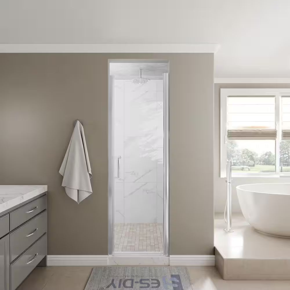 24-26 In. W X 72 In.H Frameless Pivot Shower Door in Chrome with Clear Glass