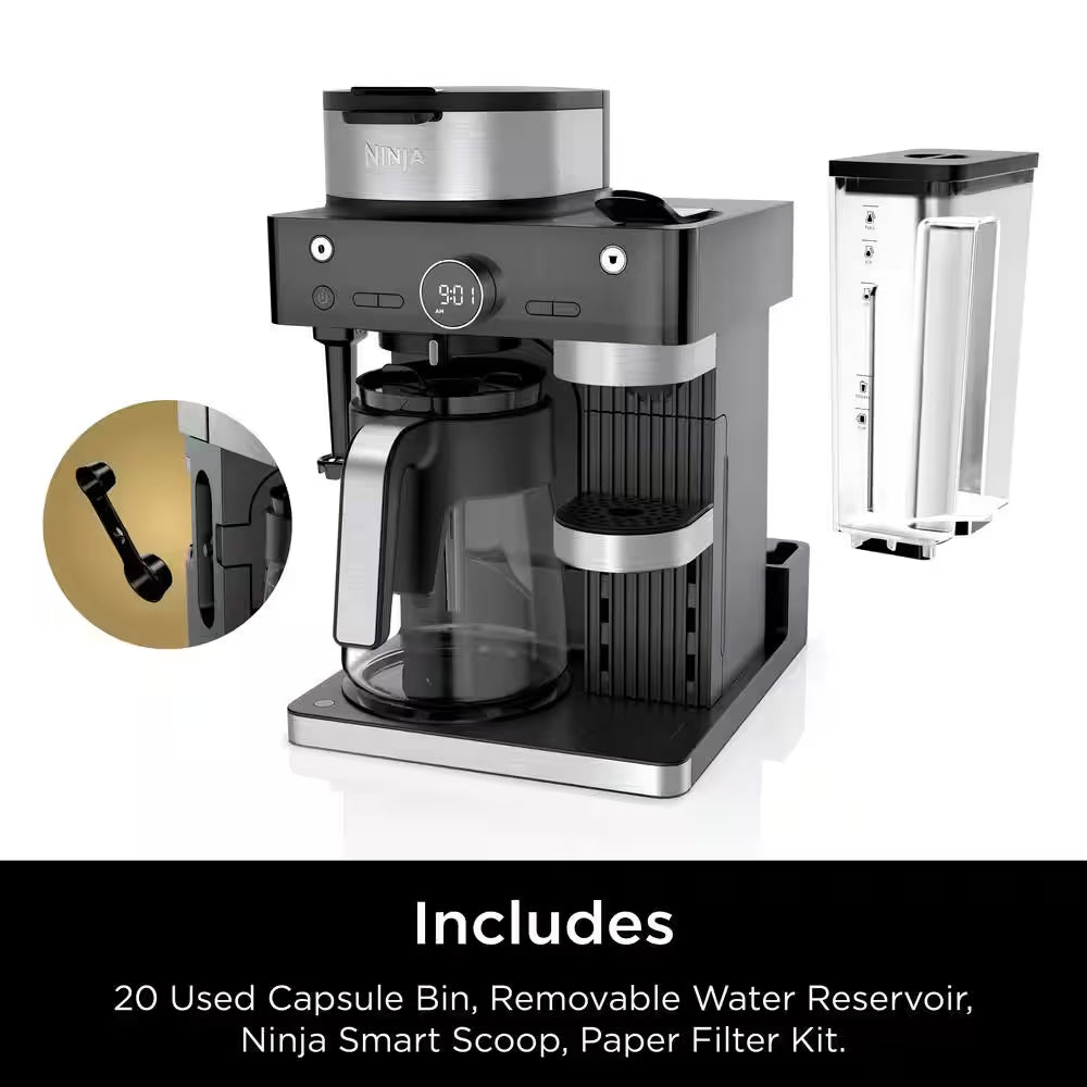 Espresso and Coffee System, Single-Serve and Nespresso Capsule Compatible, 12- Cup Black Stainless Steel Coffee Maker