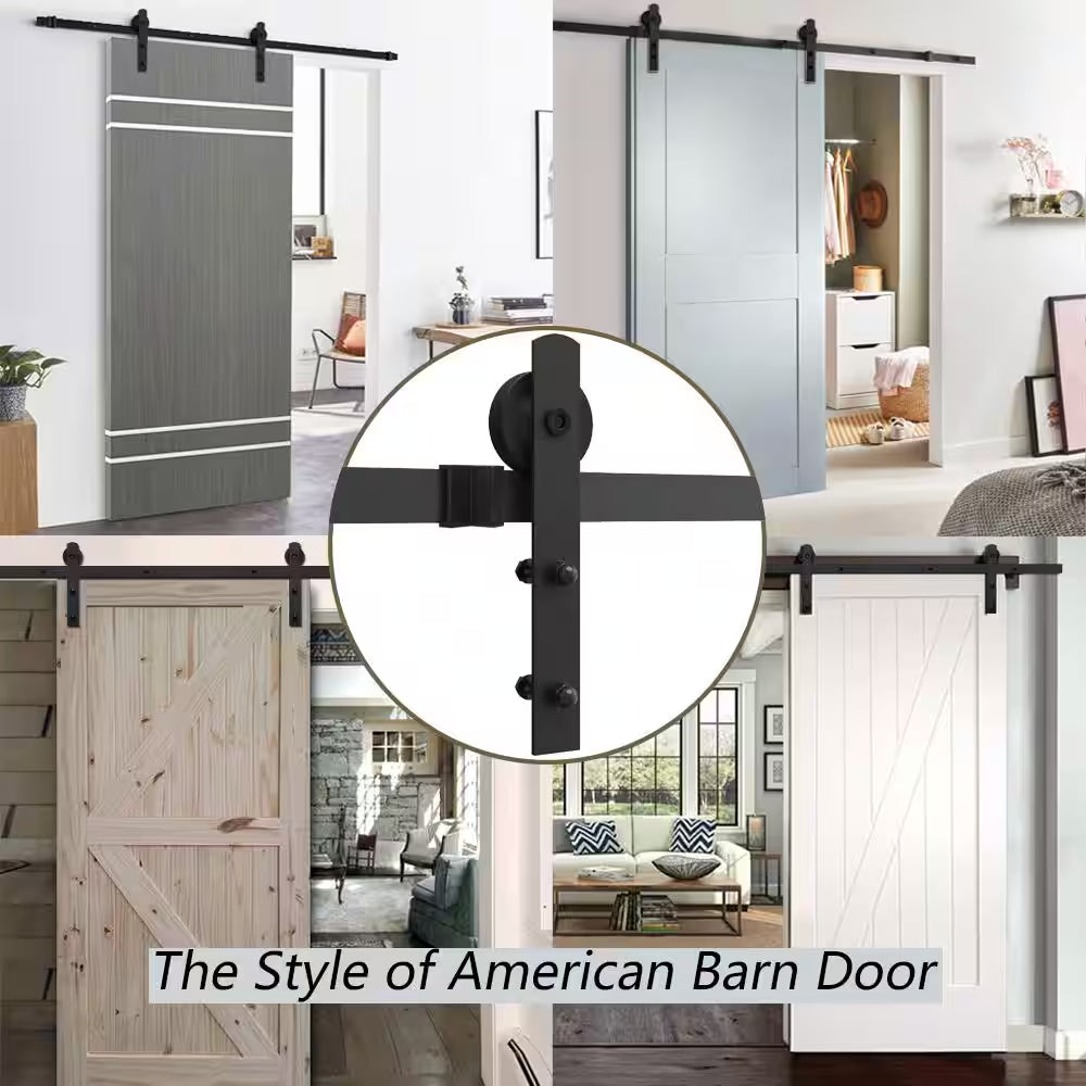6.6 Ft./79 In. Black Sliding Barn Door Track and Hardware Kit with I-Shape Hanger for Single Door