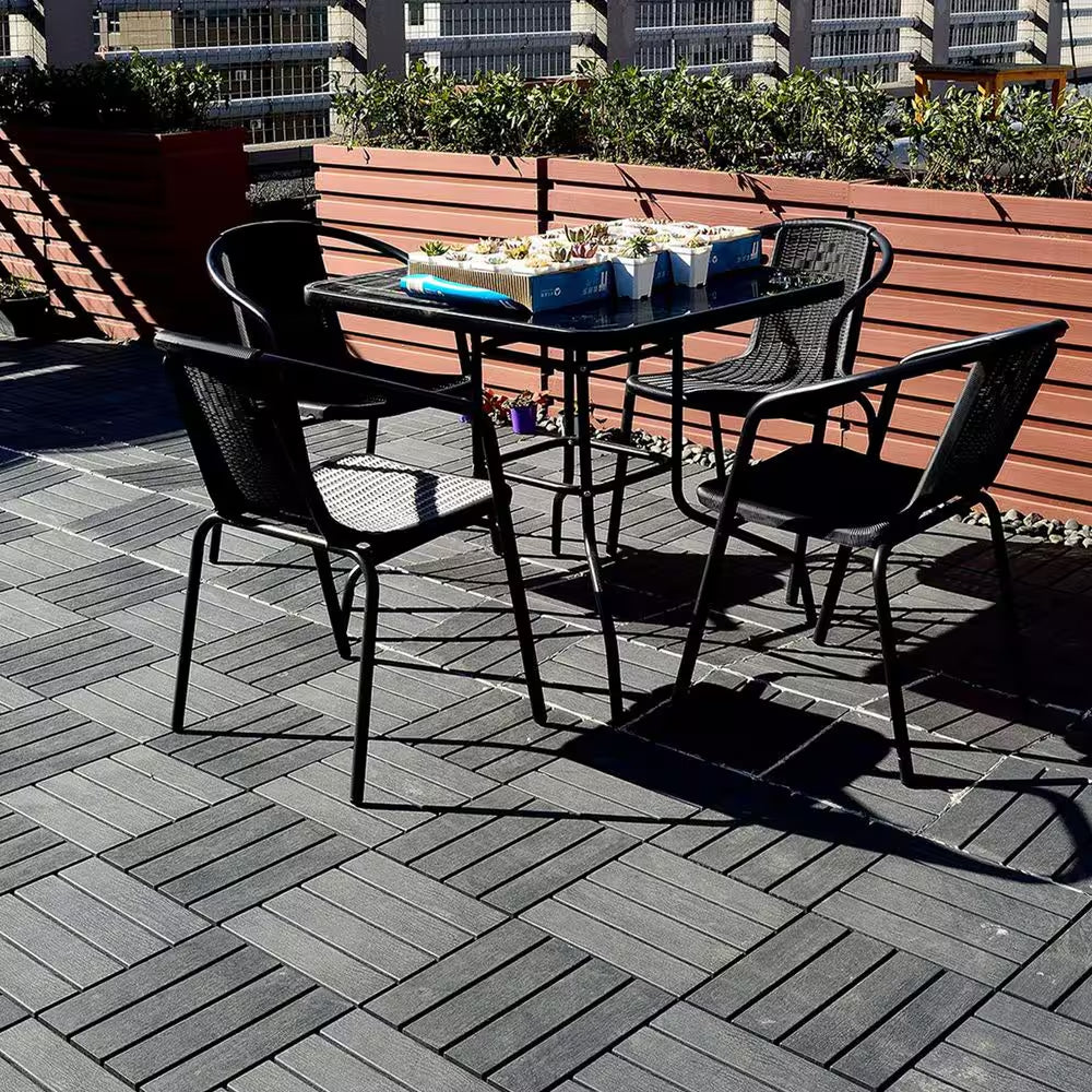 12 In.W X 12 In. L Outdoor Striped Pattern Square Plastic Interlocking Flooring Deck Tiles (Pack of 44 Tiles)In Gray