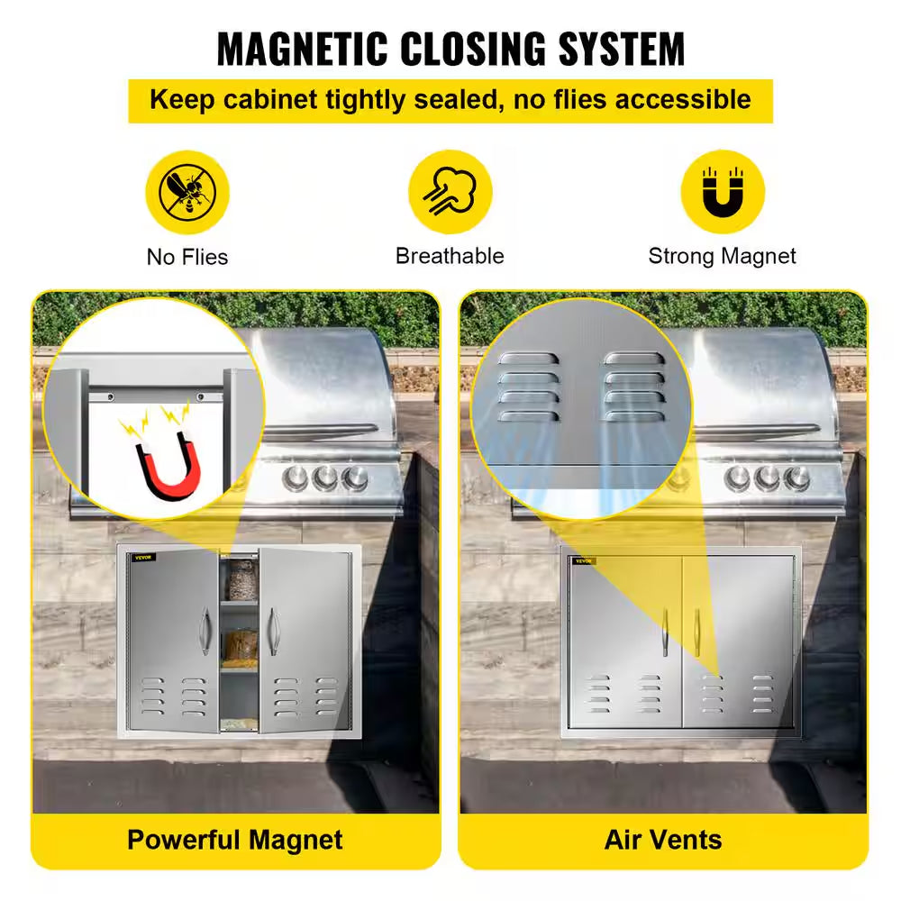 30 In. W X 21 In. H Double Stainless Steel Access Doors with Vents BBQ Grill Doors for Outdoor Use