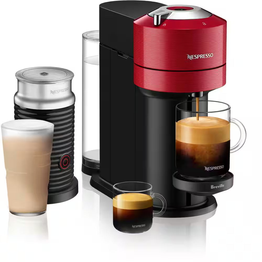 1 Cup Vertuo Next Coffee and Espresso Machine in Red plus Aeroccino3 Milk Frother in Black