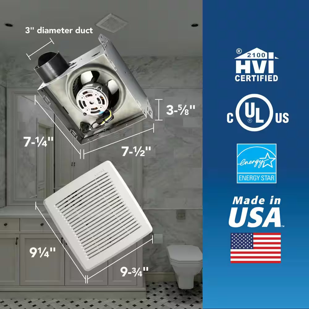 50 CFM Ceiling Bathroom Exhaust Fan with No‑Cut Installation, Quiet Operation