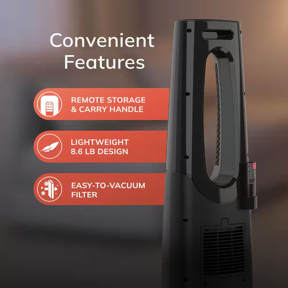 Bladeless 1500W 28 In. Black Electric Oscillating Tower Ceramic Space Heater with Remote Control and Digital Display