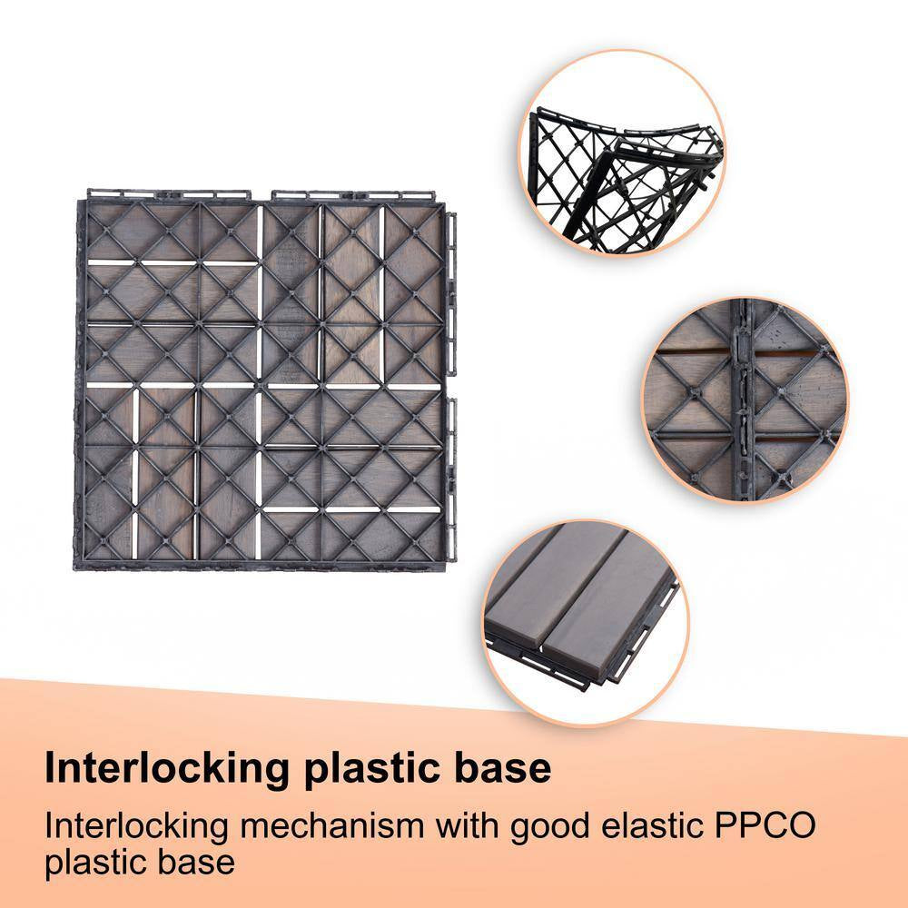 12 In. X 12 In. Wood Interlocking Flooring Tiles Indoor Outdoor Patio Garden Deck Poolside Balcony, 10-Pack, Gray