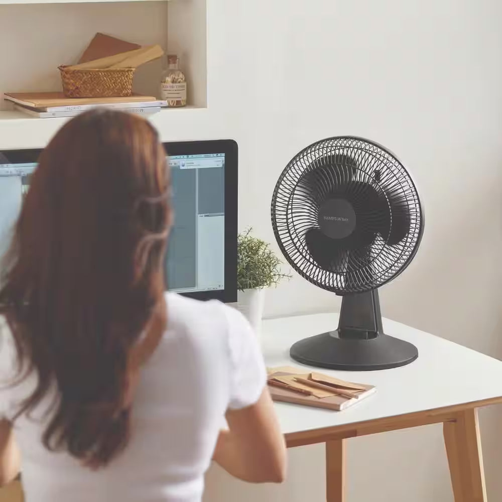 12 In. 3-Speed Oscillating Personal Desk Fan with Tiltable Head in Black