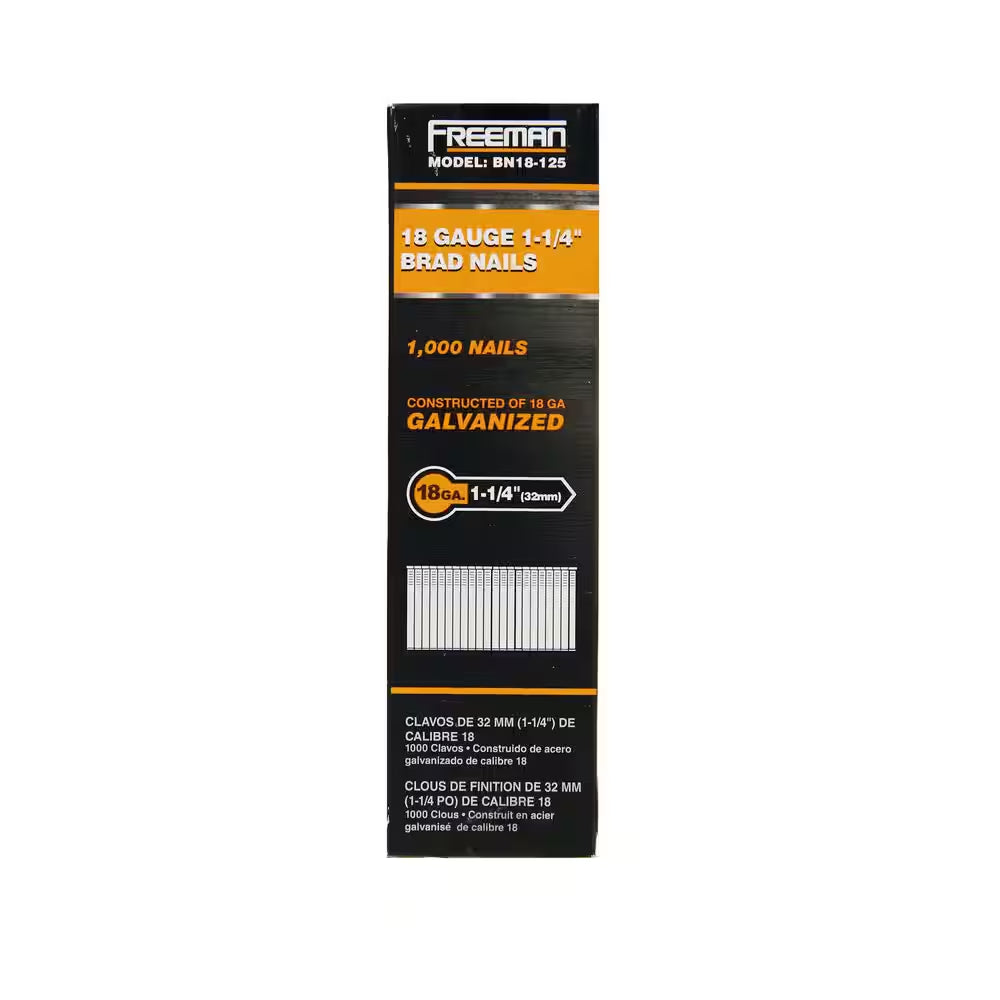 18-Gauge 1-1/4 In. Glue Collated Electrogalvanized Brad Nails - 1,000 Count - for Trim, Moulding, and Baseboards