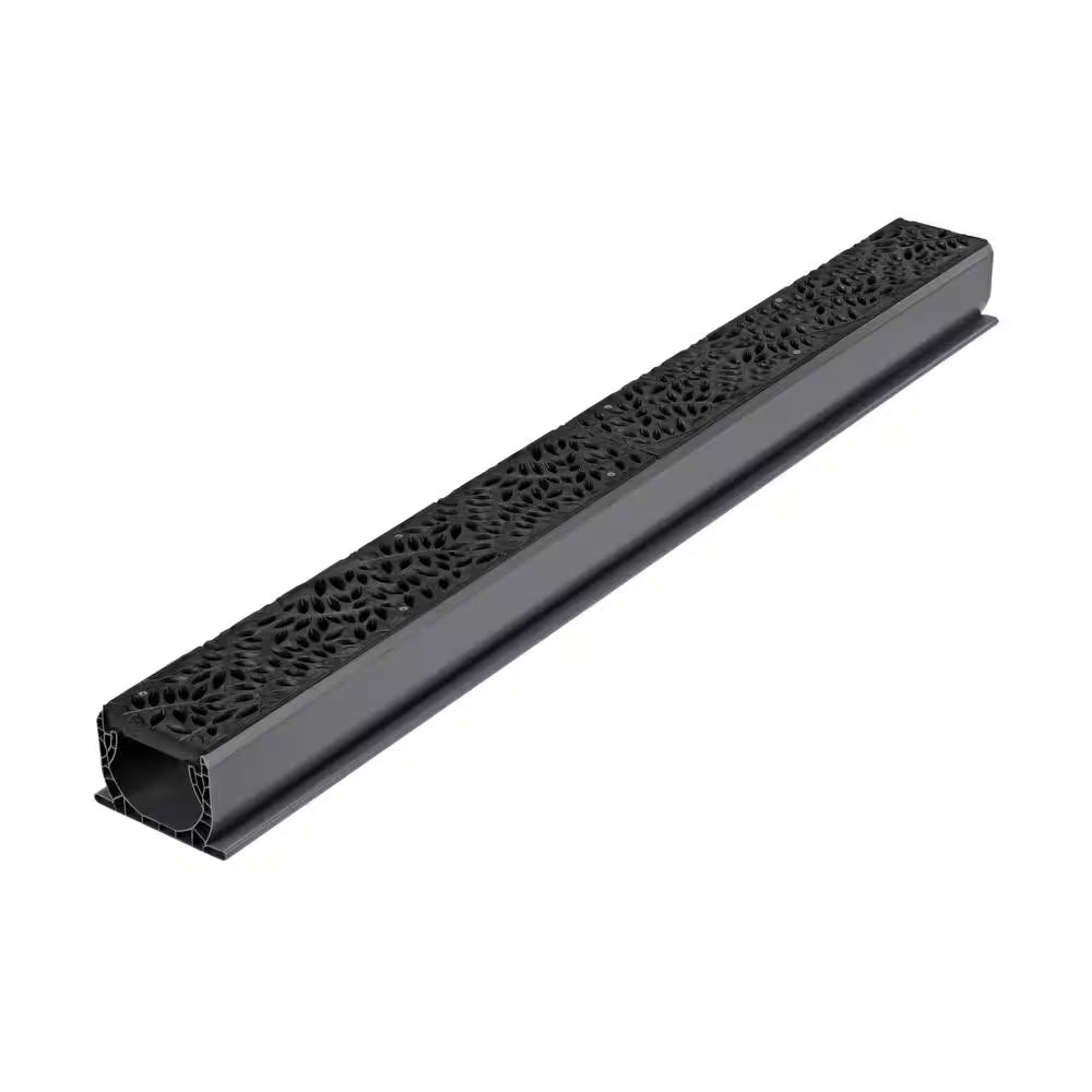 Spee-D Channel Drain Grate, 4-7/16 In. Wide X 2 Ft. Long, Decorative Botanical Design, Black Plastic