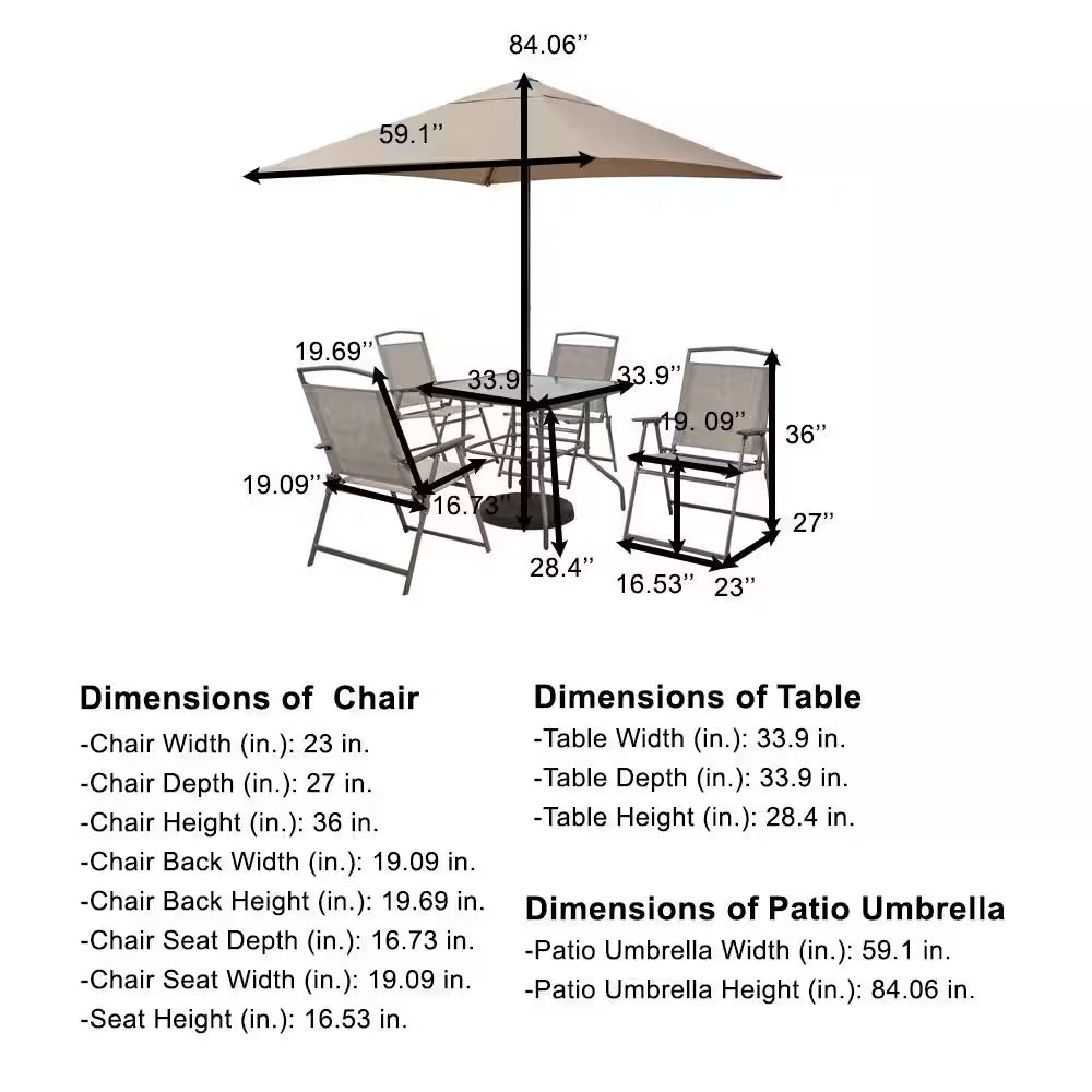 Amberview 6-Piece Sling Folding Outdoor Dining Set with Umbrella