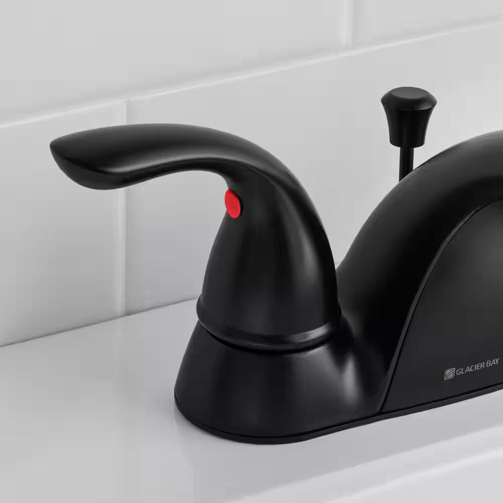 Builders 4 In. Centerset Double-Handle Bathroom Faucet in Matte Black
