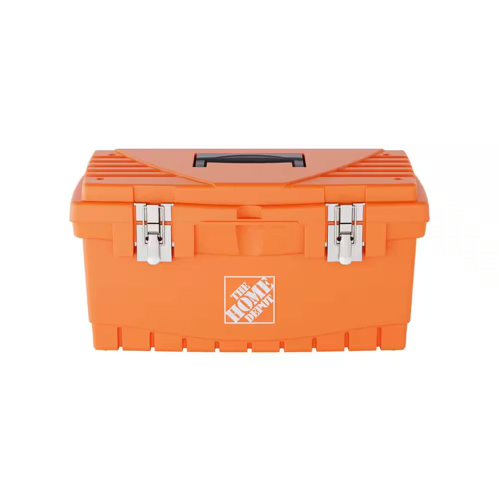 19 In. Plastic Portable Toolbox with Removable Tray in Orange