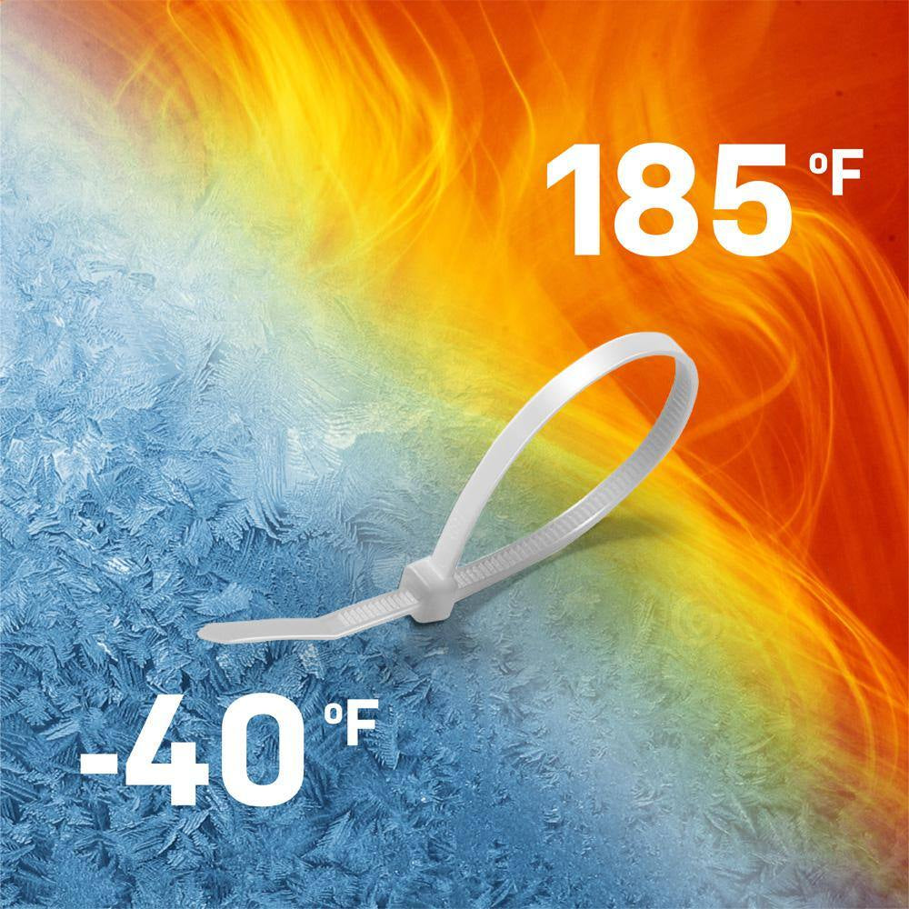 14In Standard 50Lb Tensile Strength UL 21S Rated Cable Zip Ties 100 Pack Natural (White)