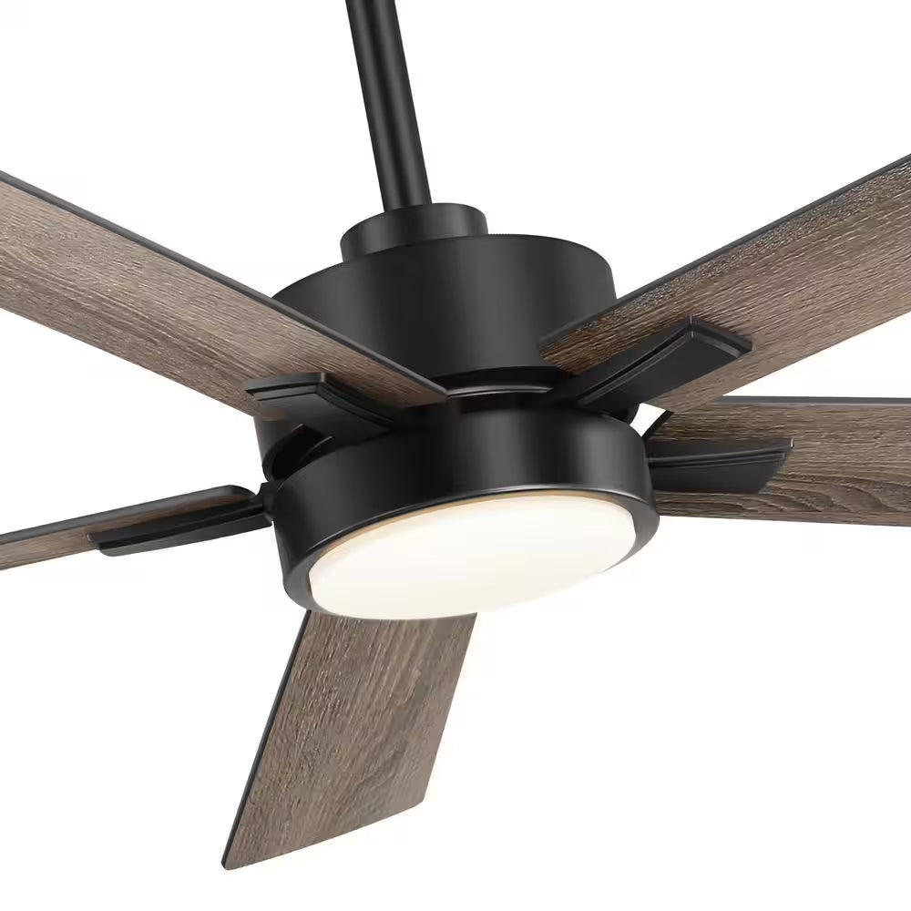 Walter 52 In. Indoor Black Ceiling Fan with Adjustable White LED Light, 5-Reversible Blades and Remote Control Included