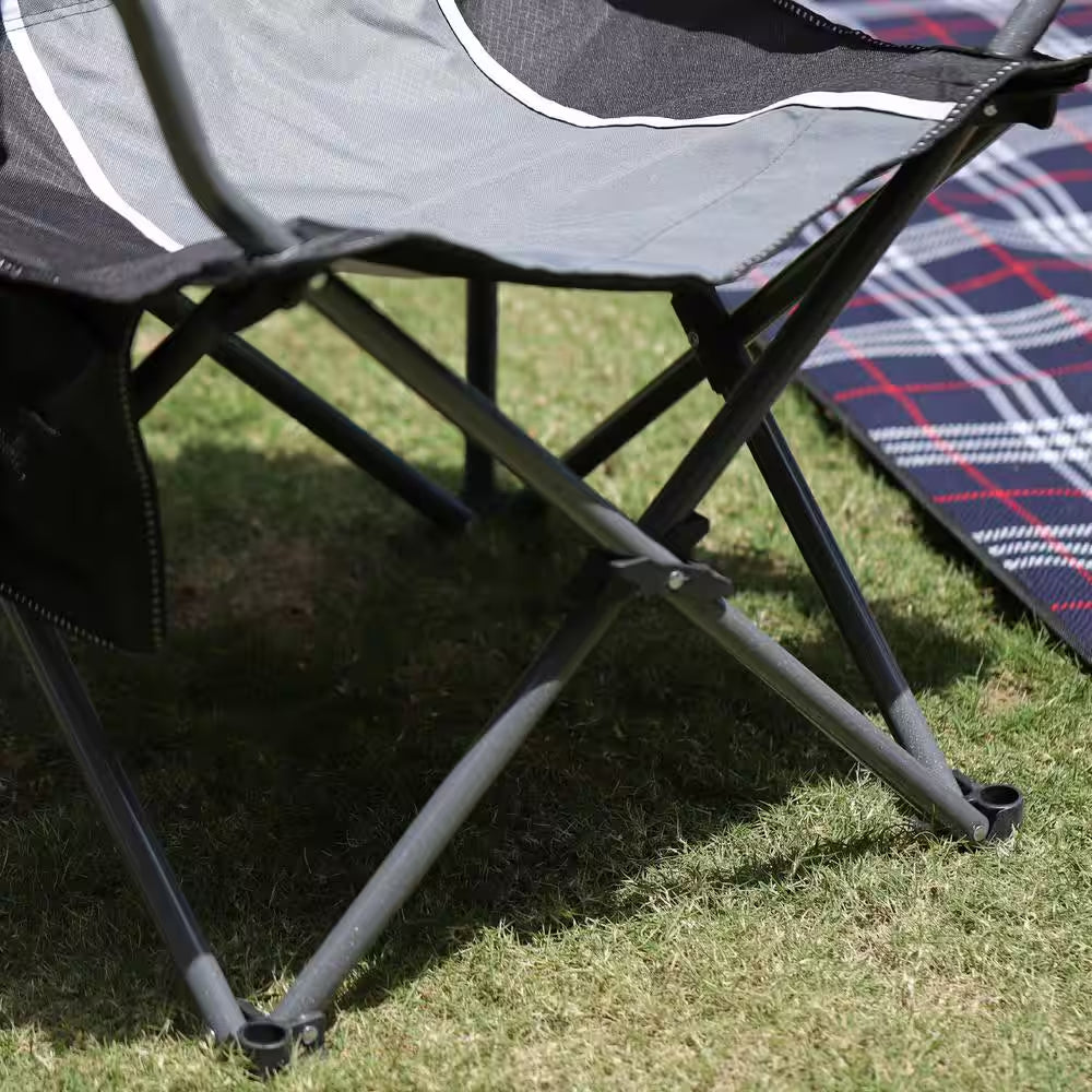 Oversized Foldable Black Camping Chair with Heavy-Duty Steel Frame