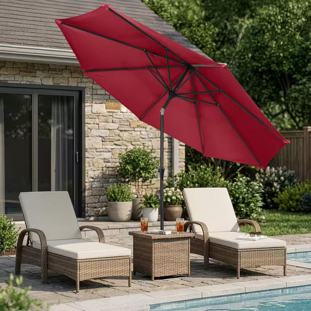 10 Ft. Aluminum Outdoor Patio Umbrella with Auto Tilt, Easy Crank Lift in Red