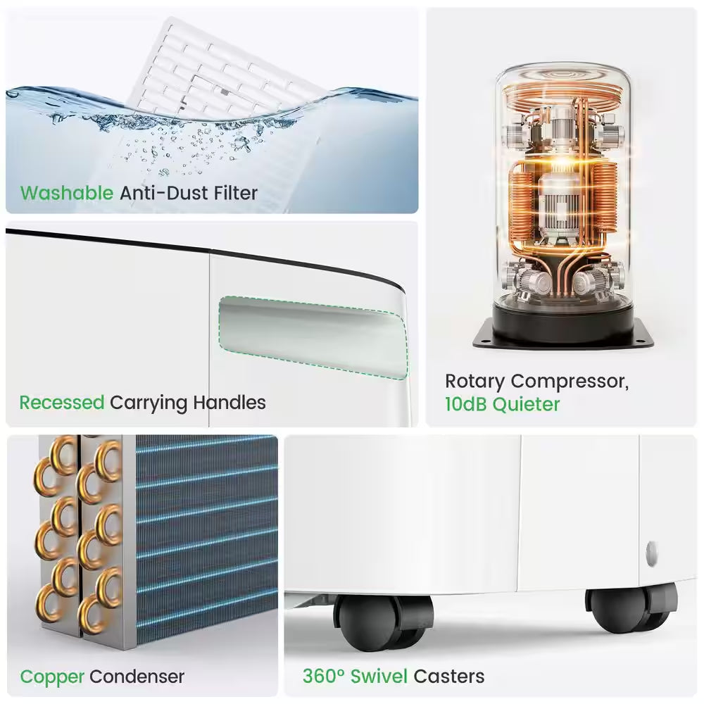 80 Pt. 5,000 Sq. Ft. Energy Star Portable Dehumidifier with Bucket and Drain Hose for Bedroom, Basement in White