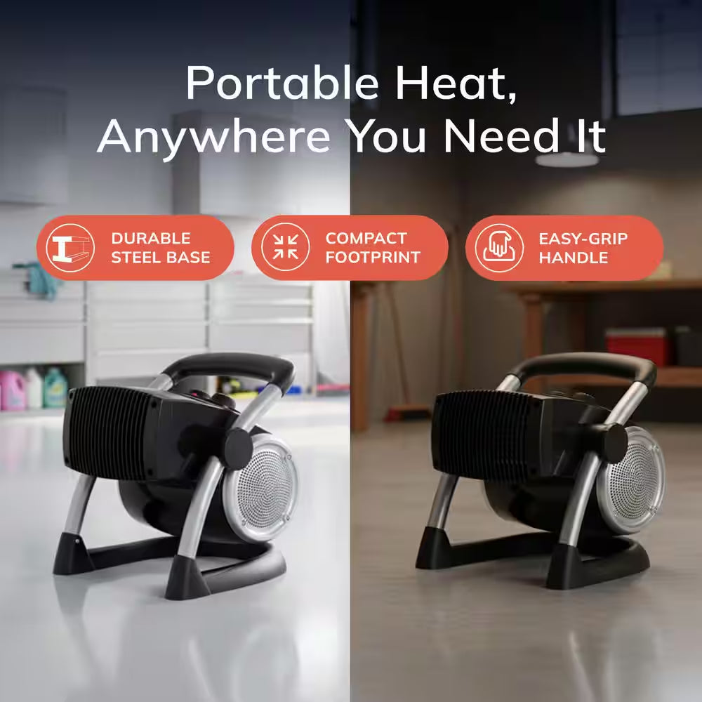 1500W 11.75 In. Black Electric Utility Ceramic Space Heater with Pivoting Head, 2 Heat Settings and Fan Only Mode
