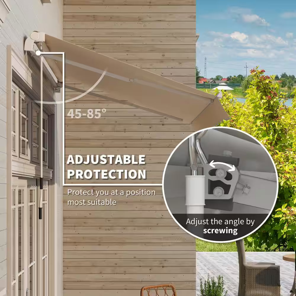 10 Ft. X 8 Ft. Manual Retractable Sunshade Patio Awning with UV Protection and Easy Crank Opening Beige Sand