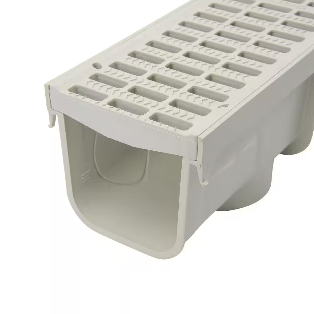 5 In. Pro Series Channel Drain Kit 5-1/2 In. X 39-3/8 In. Deep Channel, Gray Grates, End Caps/Outlet (6-Pack=19.7 Ft.)
