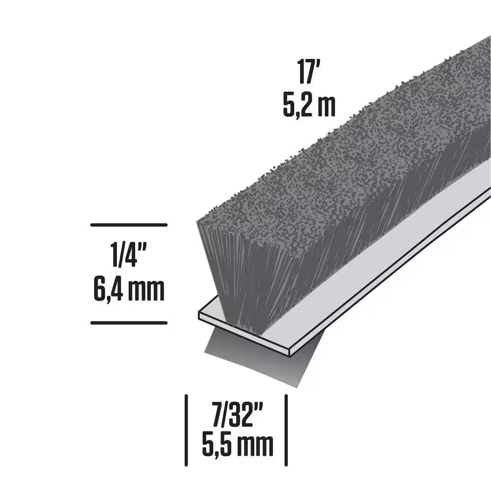 0.25 In. X 17 Ft. Gray Storm Doors and Window Pile Replacement Weatherstrip Roll