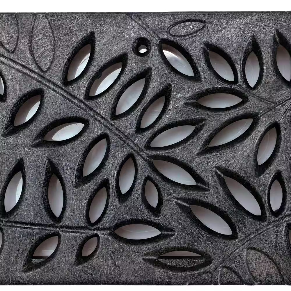 Spee-D Channel Drain Grate, 4-7/16 In. Wide X 2 Ft. Long, Decorative Botanical Design, Black Plastic