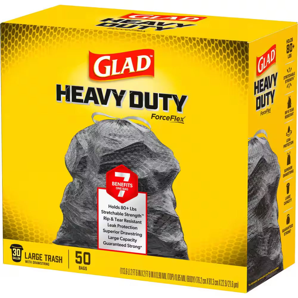 30 Gal. Heavy Duty Large Drawstring Outdoor Unscented Black Trash Bags (50-Count)