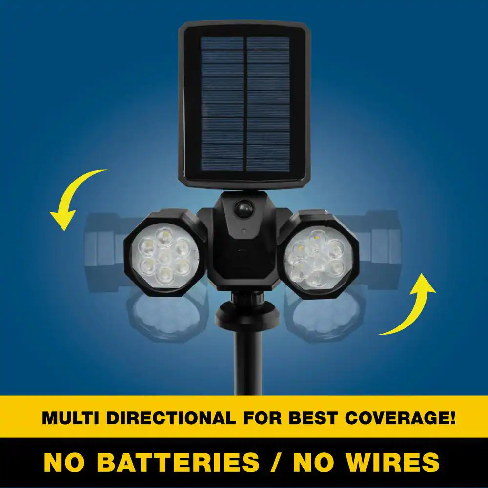 Solar Powered Motion Activated Integrated LED Black Outdoor Bionic Spotlight Duo Area Light