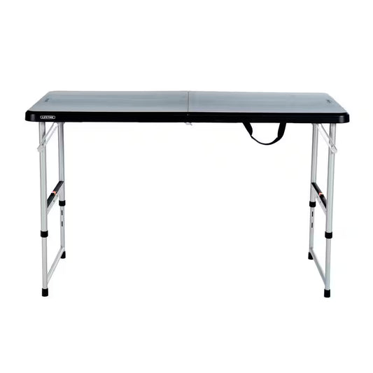 48 In. L Rectangle Black Resin Top Adjustable Fold-In-Half Table with Silver Frame