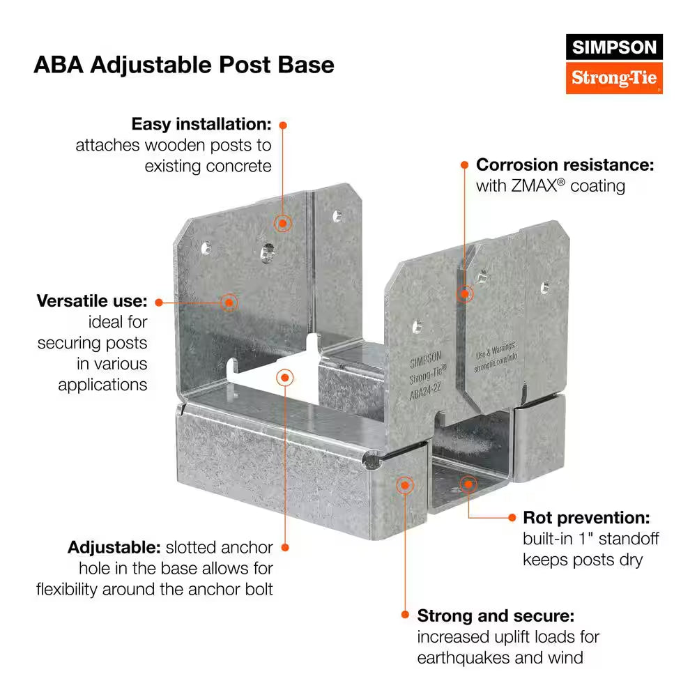 ABA ZMAX Galvanized Adjustable Standoff Post Base for 4X6 Actual Rough Lumber