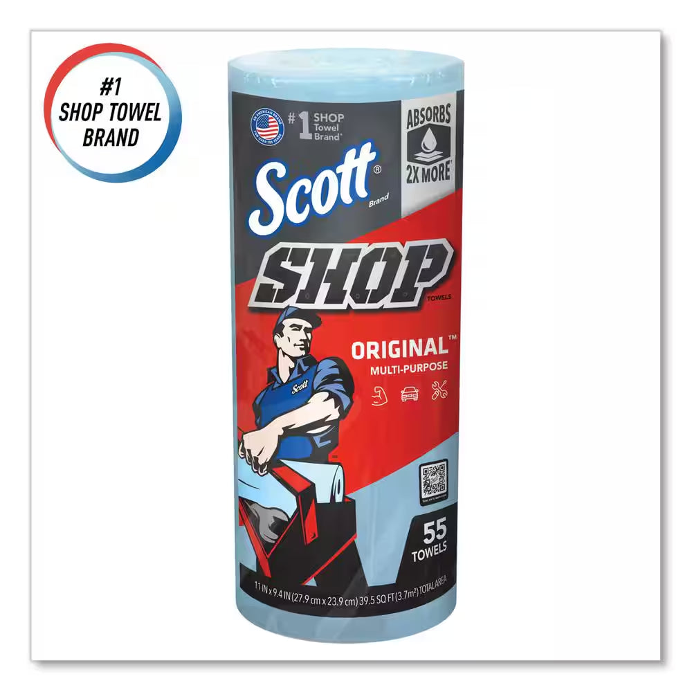 Shop Towels Standard Roll 9.4 X 11 Blue (55 Sheets per Roll, 30 Rolls per Carton)