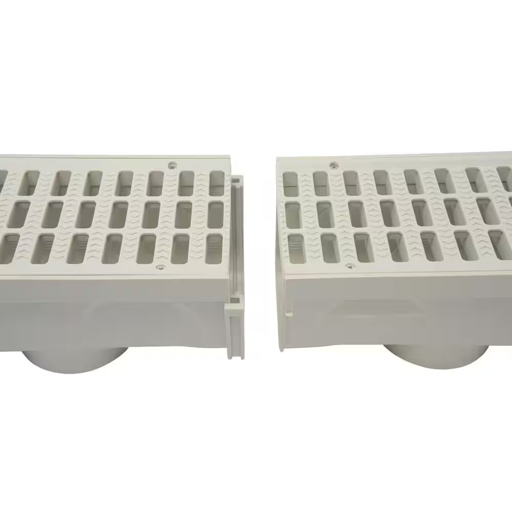 5 In. Pro Series Channel Drain Kit 5-1/2 In. X 39-3/8 In. Deep Channel, Gray Grates, End Caps/Outlet (6-Pack=19.7 Ft.)