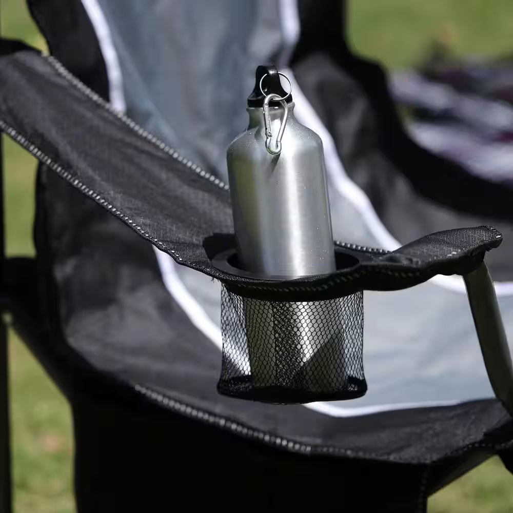 Oversized Foldable Black Camping Chair with Heavy-Duty Steel Frame