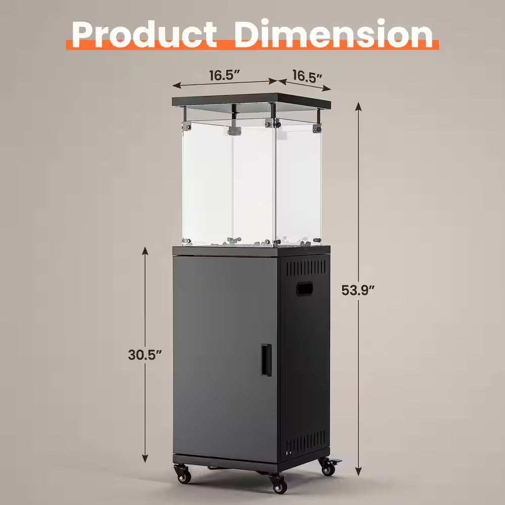50000-BTU Black Steel Floor Standing Propane Patio Heater with Wheels
