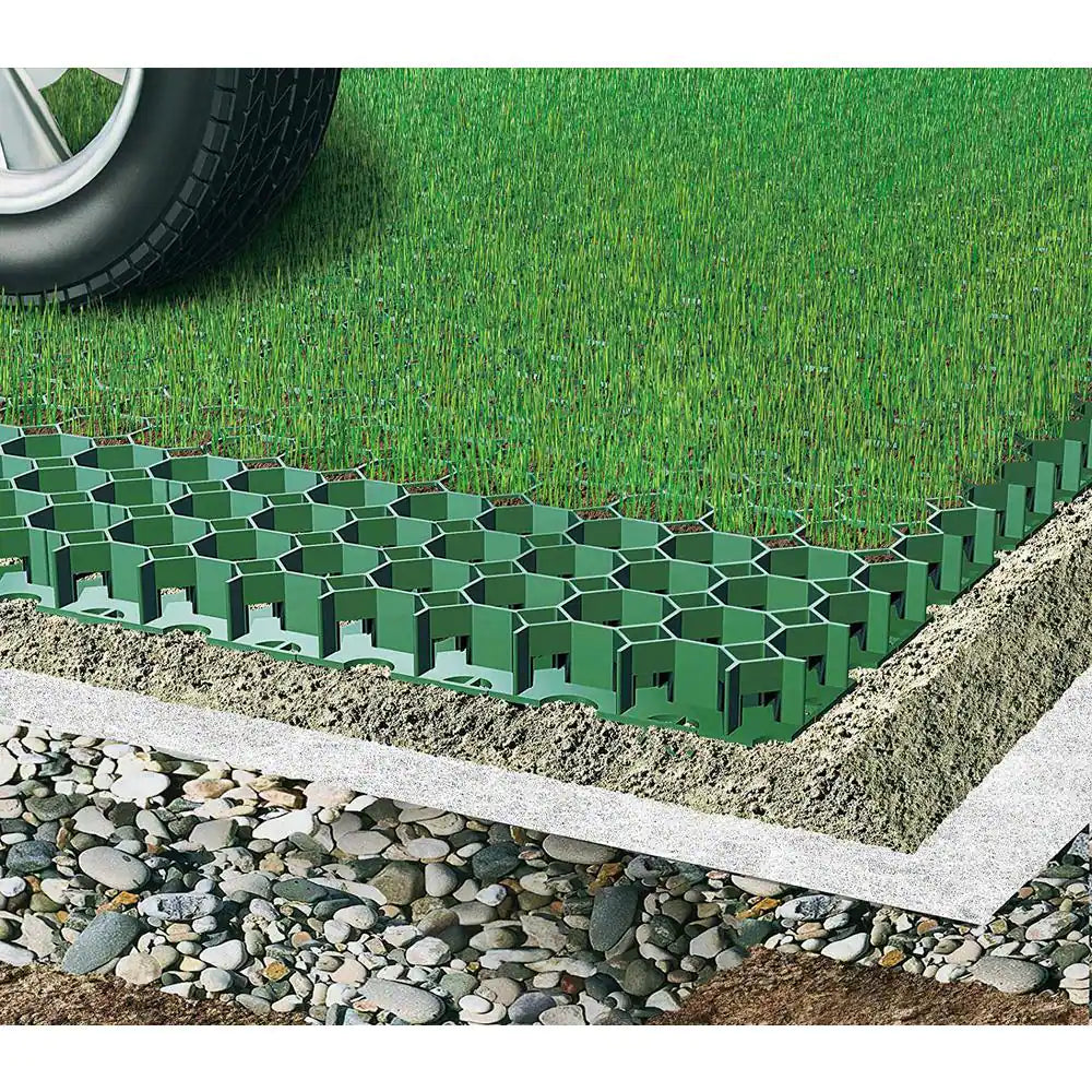 19.7 In. X 19.7 In. X 1.9 In. Green Permeable Plastic Grass Pavers for Parking Lots, Driveways (4 Pieces/11 Sq.Ft.)
