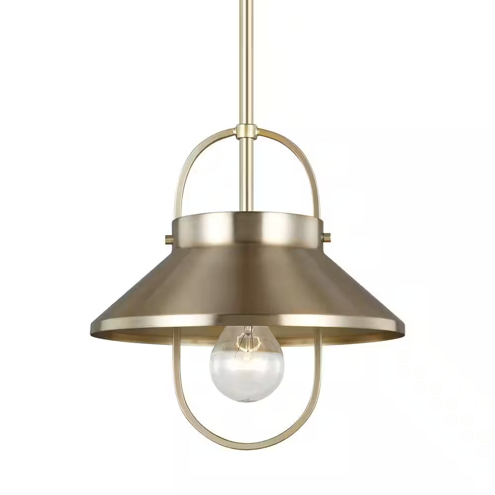 Dormer 1-Light Satin Brass Hanging Pendant with Metal Shade