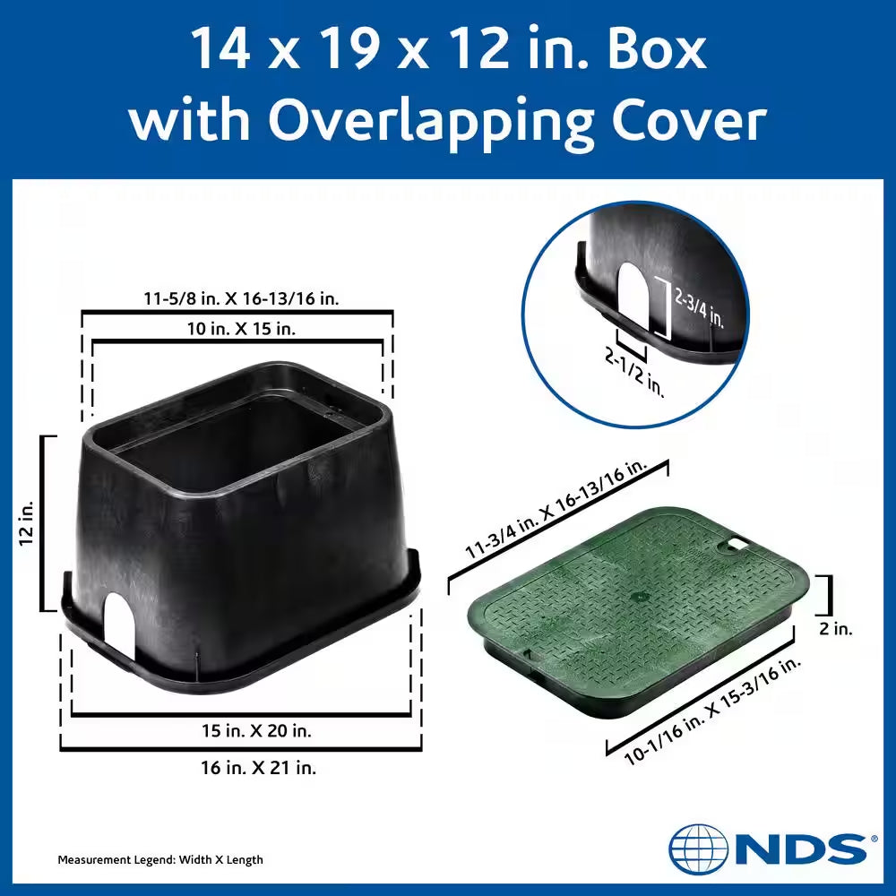 14 In. X 19 In. Rectangular Valve Box and Cover, Black Box, Green ICV Cover