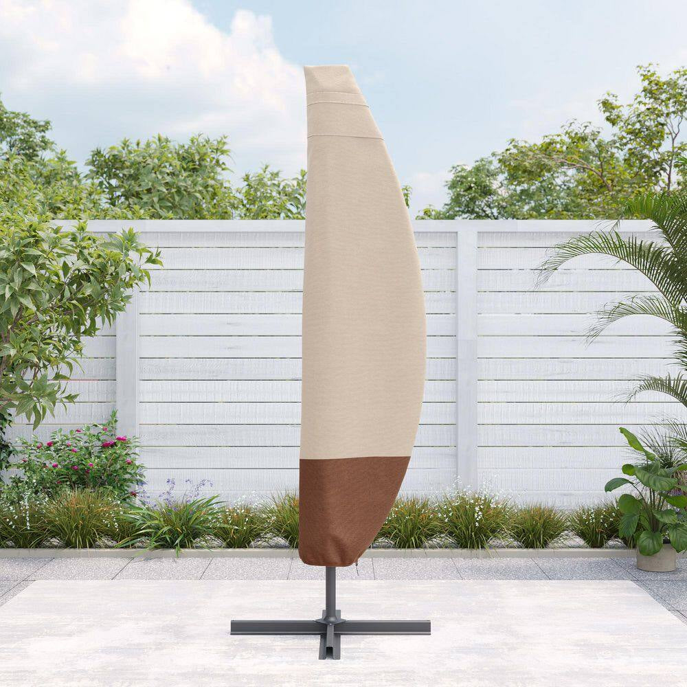 Fit for Cantilever Umbrella 9 Ft. to 11 Ft. Waterproof Outdoor Parasol Offset Umbrella Cover in Beige and Khaki
