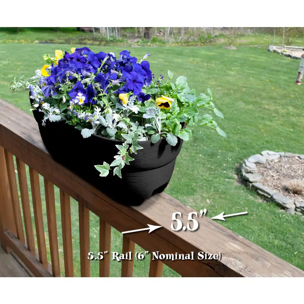Bloomers Series 10 In. L X 24 In. W X 11 In. H Charcoal Resin Weatherproof Deck and Porch Rail Planter, Drainage Holes