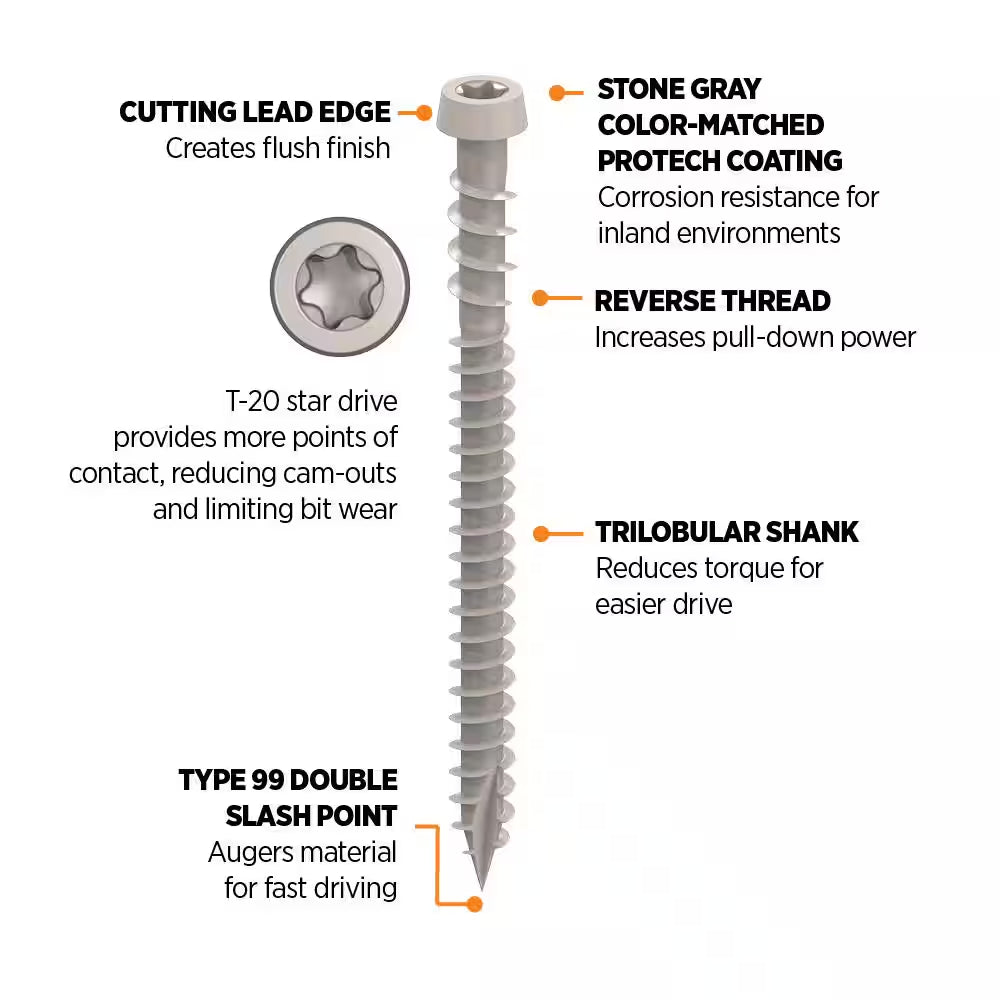 #10 2-1/2 In. Stone Gray Star Drive Trim-Head Composite Deck Screw (350-Count)