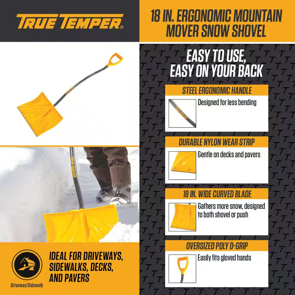 18 In. Ergonomic Mountain Mover Metal Handle Plastic Snow Shovel