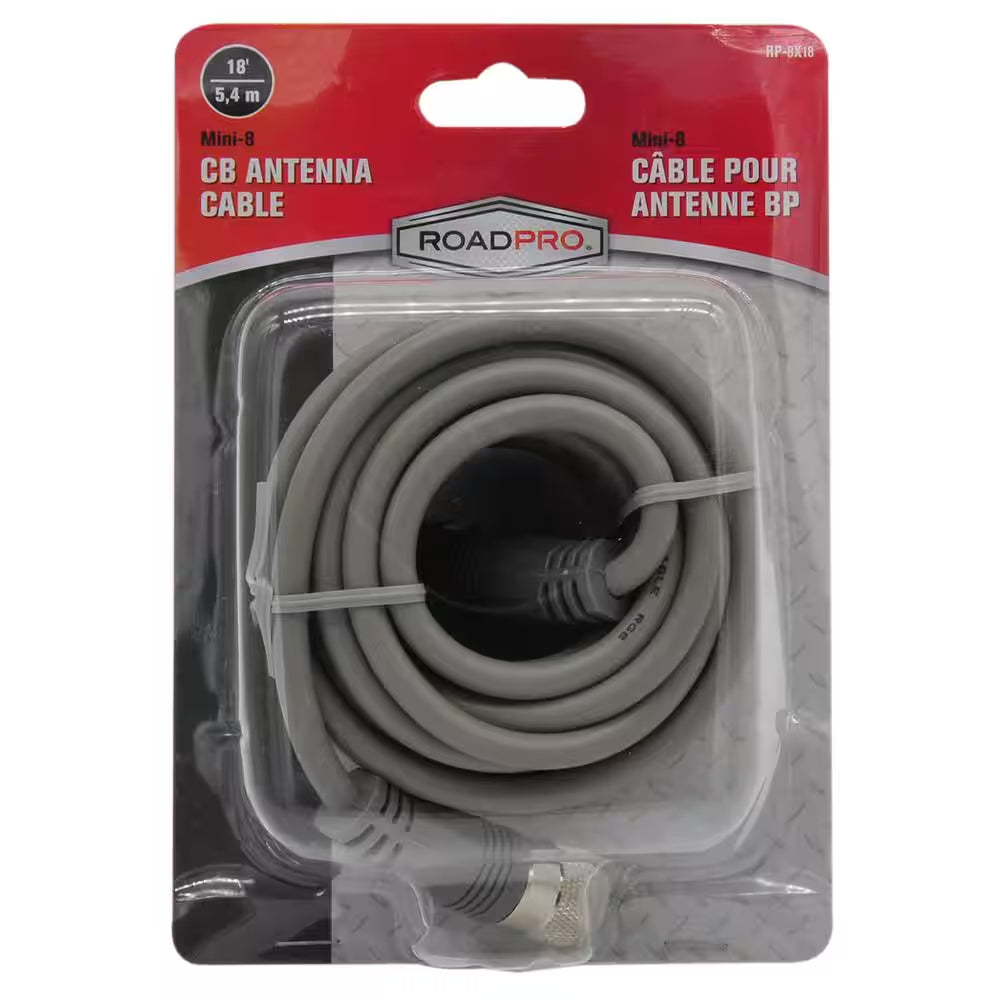 CB Antenna Mini-8 Coax Cable with PL-259 Connectors in Gray, 18 Ft.