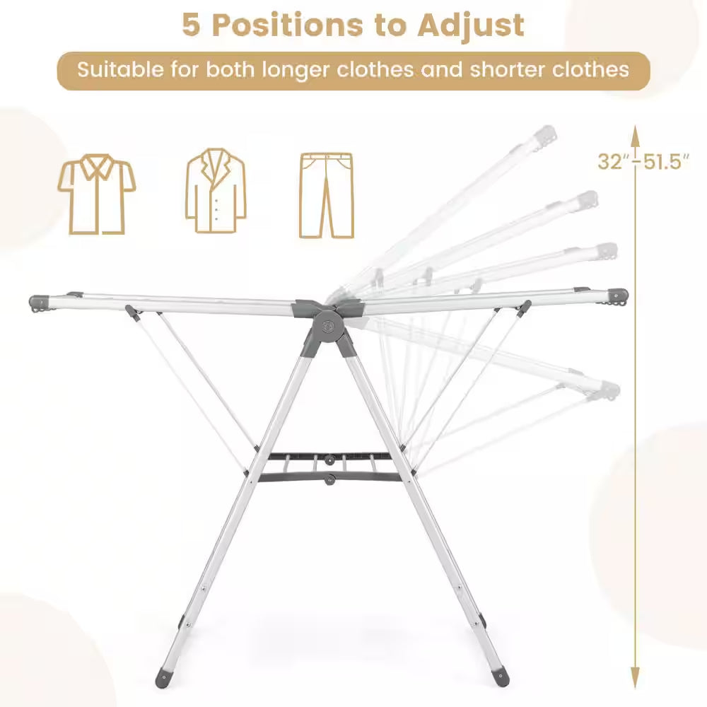 2-Layer Space-Saving Gray Metal Free Standing Drying Rack Collapsible Clothes Drying Rack