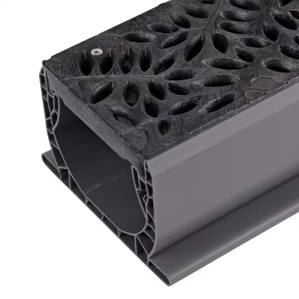 Spee-D Channel Drain Grate, 4-7/16 In. Wide X 2 Ft. Long, Decorative Botanical Design, Black Plastic